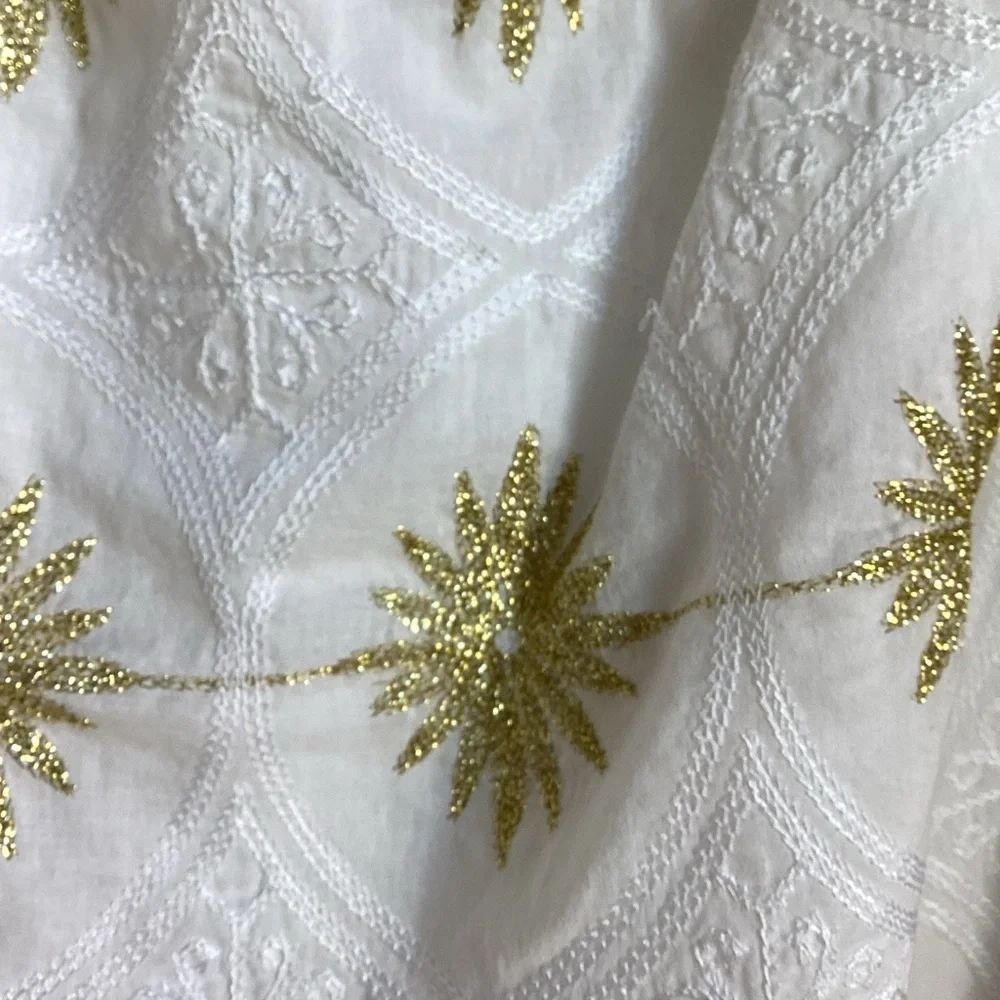 Boston Proper Metallic Detail Off-The-Shoulder Dress Womens Small White Gold - Picture 8 of 15